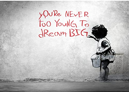 Runa Art Papier peint intissé Banksy Dream Big 352 x 250 cm Toison Mur XXL Tableaux Muraux Tapisserie Photo Décoration Murale Salon Chambre Streetart 9556011a