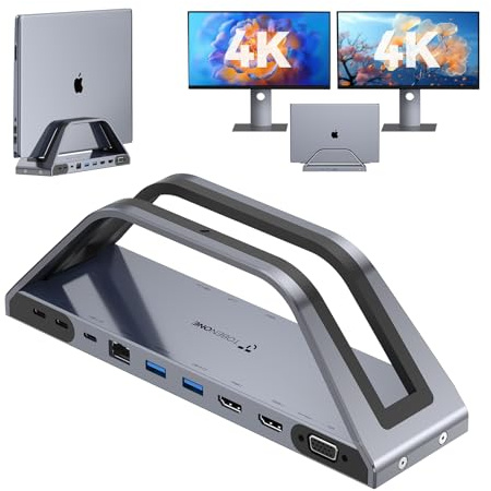TobenONE 14-in-1 MacBook Pro/Air Docking Station Dual 4K Monitor, Laptop Docking Station Stand for MacBook M1/M2/M3/M4/M5, Driver-Based, USB C Dock with 65W Power Adapter, 2 HDMI,VGA, 5Gbps USB, RJ45