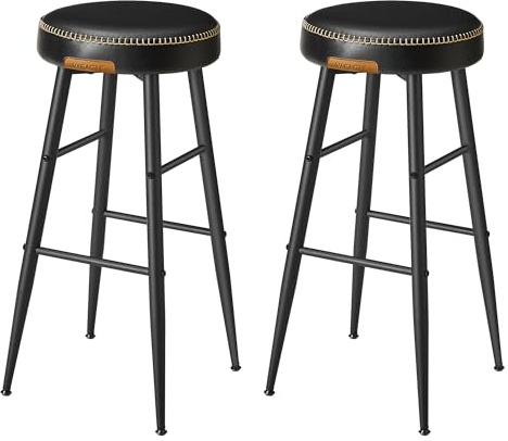 VASAGLE EKHO Collezione - Sgabelli Cucina, Set da 2 Sgabelli Alti da Bar, Sedie Cucina, PU con Cucitura, Moderno di Metà Secolo, Altezza 76,2 cm, Facile da Montare, Nero Inchiostro LBC090B01V1