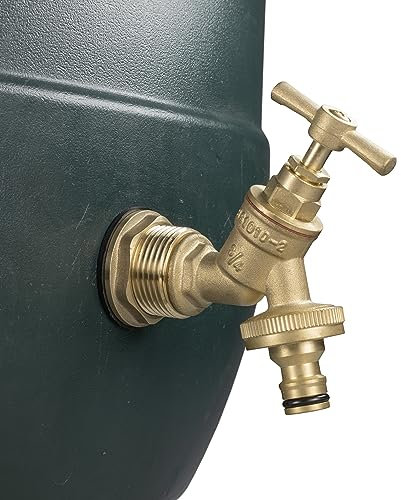 Solid brass water butt/rain barrel/tank threaded outlet adaptor/connector with 2 washers and nut,range of tap options (connector+brass bib+quick con)