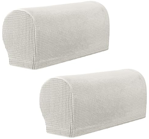 YancLife Armrest Chair Covers, Set of 2 Stretch Armchair Covers for Arms,Spandex Polyester Sofa Arm Caps Non Slip Armrest Covers Chairs Armchairs Couches Recliner for Furniture Protector(ivory White)