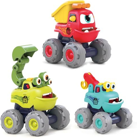 MOONTOY Auto Spielzeug ab 1 2 Jahr Junge Geschenk,3 Stück Monster Trucks Spielzeugautos für 10 12 18 Monate,Spielsachen Fahrzeuge ab 1 Jahr Reibungsfunktion Aufziehauto,Geschenk zum 1.Geburtstag Junge