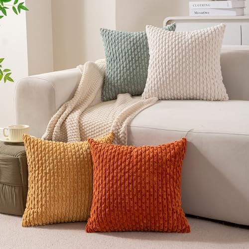 Ci & Ci 4er Set Boho Deko Kissenbezug 40x40 cm, Aqua-rost-senf Kissen Sofakissen Dekokissen Zierkissen, Flauschig Kissenbezüge Kissenhülle für Sofa Couch