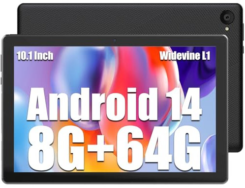 kotsren Tablet 10 Zoll, Tablet Android 14 8GB RAM + 64GB ROM TF 1TB, 1280 x 800 FHD IPS, 5000mAh, 5MP + 8MP, FHD, GPS, 2.4G+5G WiFi, Schwarz