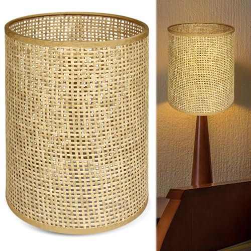PRITOK Paralume a sospensione, paralume in rattan: paralume in stile retrò, copertura per lampade a sospensione, accessorio per sala da pranzo, soggiorno (20 x 14 cm)