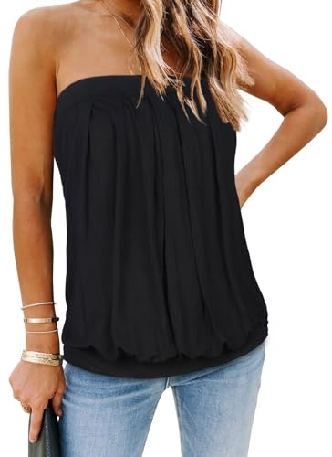 Womens Tube Tops Summer Strapless Bandeau Tanks Casual Sleeveless Vest Off Shoulder Shirts(Black,M)