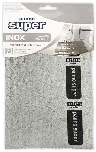 Sicignano | Panno Super in Microfibra e Poliuretano 30x30 cm, Extra Assorbenza, Resistente, Multiuso per Bagno, Cucina, Vetri e Inox, Pulizia Senza Detergenti (1, Inox)