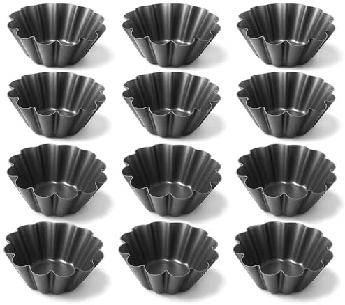 Space Home - Stampini Flan in Acciaio al Carbonio 10 cm - Set 12 Stampo Flan e Stampo Budino per Panna Cotta, Muffin e Dolci Monoporzione- Stampi Riutilizzabili per Forno