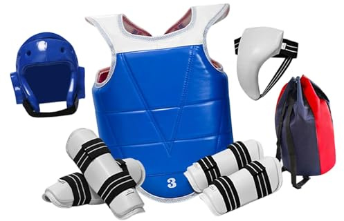 Qianly Équipement Rembourré de Protection pour Taekwondo, Set de Taekwondo 6 Pièces avec Casque et Plastron Renforcés, pour Entraînement, Sparring, L