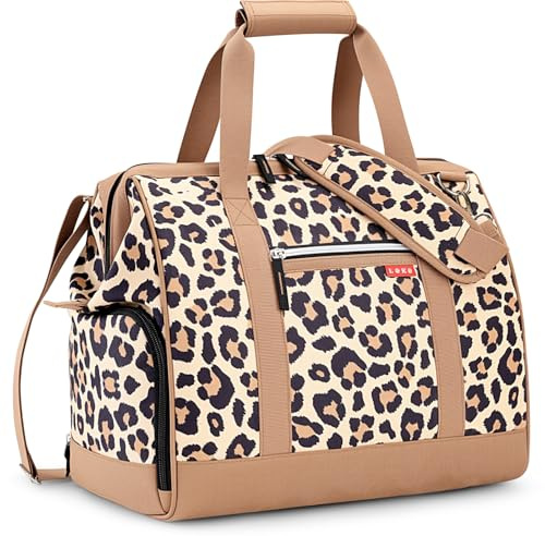 Lekesky Borsone da Viaggio Donna 33L, Borsone Palestra Weekend con Scomparto Scarpe, Design Ampia Apertura, Borsa Donna Bagaglio a Mano per Viaggi Brevi Aereo Ospedale Spiaggia, Motivo Leopardato