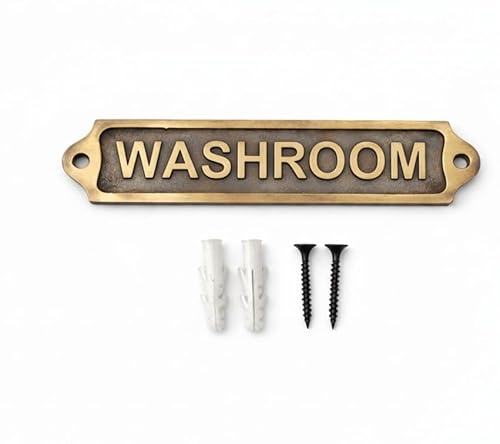 WASHROOM Antique Vintage Door Plaque Sign 21.5 x 4.5 cm — Classic Engraved Style Wall & Door Sign with Screws for Home Office Business Restroom Decor — WASHROOM