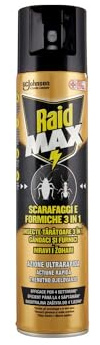 Raid Max Scarafaggi e Formiche 3 in 1, Spray Insetticida, Efficace per 4 Settimane, 1 Confezione da 300ml