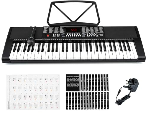 Crystals® 61 Keys Electronic Teaching Keyboard Digital Music Piano Instrument & Microphone - Black