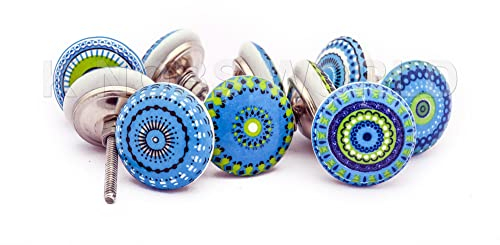 KNOBSWORLD 20 x Keramikknäufe im Vintage-Look, Blumen-Design, für Türen, Schränke, Schubladen, Schränke (Blau Xfer)
