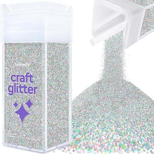Hemway Craft Glitter Shaker Silver Holographic 130g Ultrafine | for Resin & Epoxy Crafts, Christmas Art Supplies, Nail, Body, Face, Eye, Festival, Crafting, Slime, Sparkle
