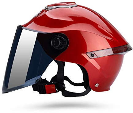 Galatée Halbhelm Für Erwachsene Mit Visier, 709abs-Schale Kombiniert Mit Eps-Pufferschicht, Belüftetem Und Herausnehmbarem Innenfutter Für Besseren Schutz Beim Fahren（Rot, Braune Linse