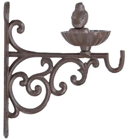 Esschert Design Wand Futter Schale 19cm Vogel Tränke Bad Wand Gusseisen rost braun Metall Haken