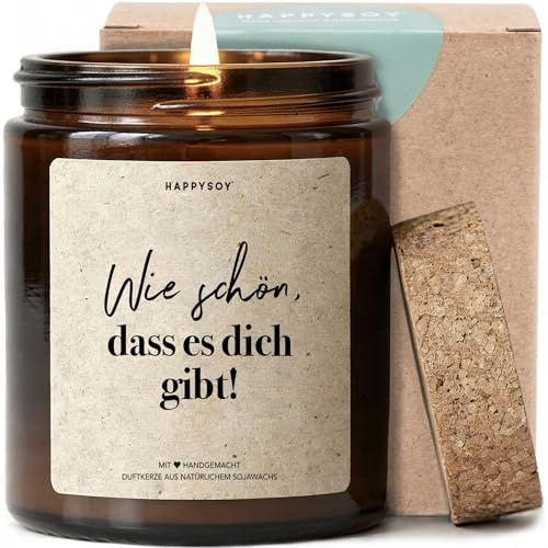 Wie schön, dass es dich gibt - Duftkerze mit Spruch als liebevolles Geschenk für Freundin, Mama, Schwester, Dankeschön, Kerze im Glas mit blumigem Duft