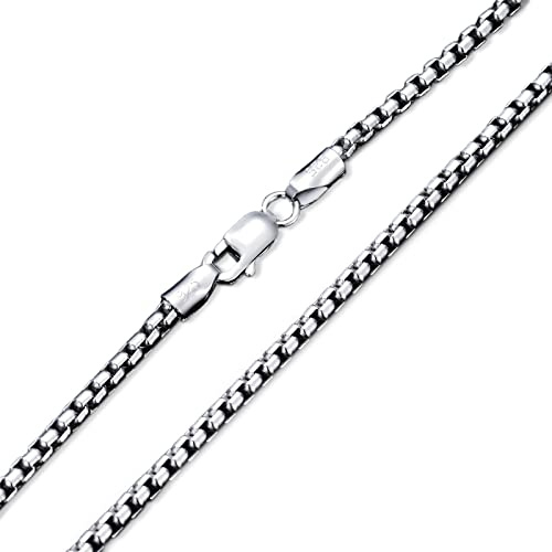 PDTJMTG 925 Sterling Silver Round Box Chain 1MM, 1.5MM, 2MM, 2.5MM, 3MM Silver/Gold Square Rolo Chain Necklace for Men Women 18, 20, 22, 24, 26 Inch (18 Inches, 1.5mm Wide, 1.Silver)