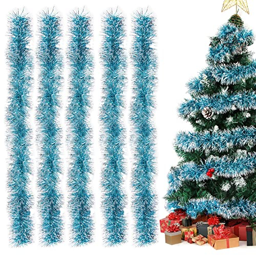 Lametta Girlande Weihnachten Hellblau, 5 Stück Glänzende Weihnachtsgirlanden für den Weihnachtsbaumschmuck und Dekoration