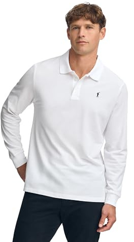 Polo Club Polo Elegante Uomo Manica Lunga Bianco Ricamo con Logo - 100% Cotone -