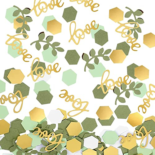 VIKY 200 Stk Konfetti,Streudeko Konfetti Hochzeit,Konfettie Streudeko Geburtstag,Tischdeko Geburtstag Gold,Salbei Tischdeko Grün, Confetti Gelten Party Geburtstage, Boho Love Thema,Hochzeitsdeko Tisch