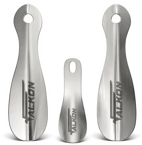 FALKON Set of 3 Metal Shoe Horns – Two 7.5 Long & One 4 Travel Shoe Horns for Women, Men, and Kids, Ideal for Travel