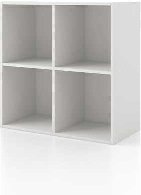 Homes: Inside + Out Apexa 4-Cube Storage Organizer Shelves, Stackable Wood Bookcase Fits Cubby Bins for Organization, Dorm Teen Room Decor & Home Office, White