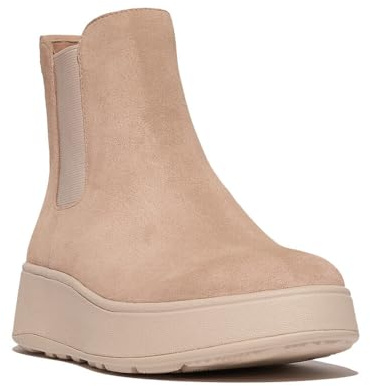 Fitflop Stivaletti Chelsea Flatform in camoscio F-mode da donna, Beige classico, 37 EU