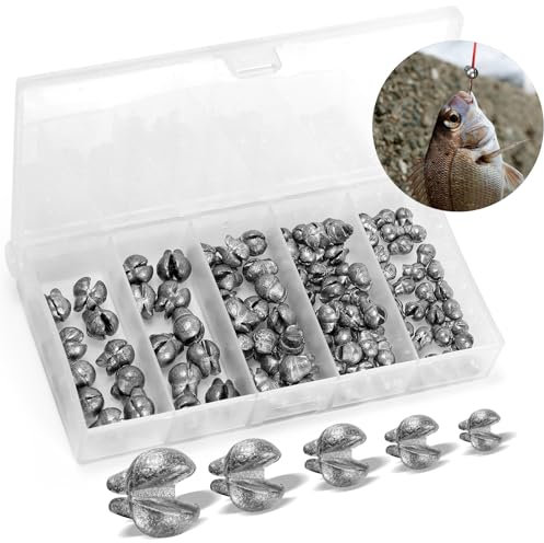 VEPEPE 100 Pièces Split Shot Plomb De Peche, Plomb Peche Split Shot, 5 Tailles Carpe 0.5g 0.8g 1g 1.5g 2g Amovibles avec Boîte de Rangement