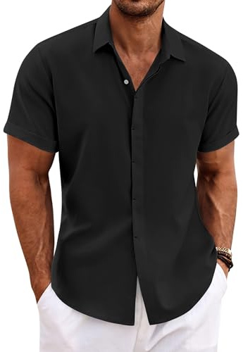 COOFANDY Leinenhemd Herren Kurzarm Hemd Button Down Regular Fit Freizeithemden Sommer Strand Leinen Shirt