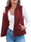 Imily Bela Reversible Weste Damen Kurz Fleece Softshell Steppweste Warm Ärmellose Jacke mit Reissverschluss Taschen (Weinrot, M)