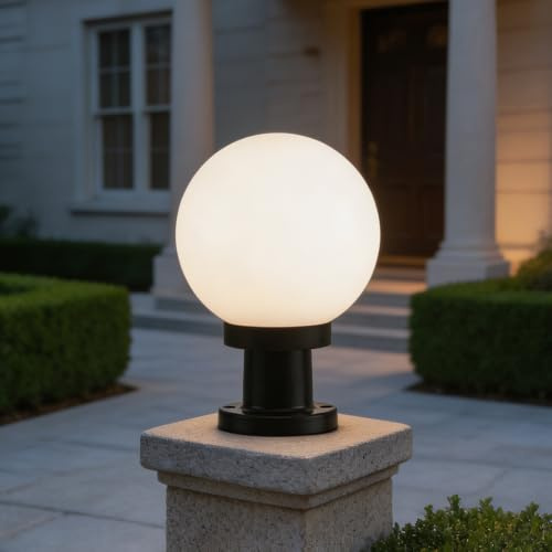 Mengjay Outdoor IP44 Waterproof Garden Post Light Modern Industrial Column Lamp Spherical Globe Ball Pillar Lantern Patio Landscape Lighting E27 External Fence Deck Lamp (15cm)