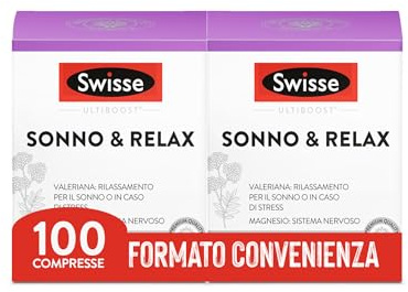 SWISSE Ultiboost Sonno & Relax- Pastiglie per Dormire con Valeriana Liquirizia e Luppolo per Favorire Rilassamento, Integratori con Magnesio per Supporto a Sistema Nervoso, 100 Compresse