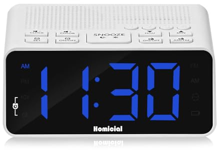 Homicial Digital Alarm Clock Radio with AM/FM Radio, Multi-Colors 1.4” LED Digits, Preset, Sleep Timer and Clear Display with Dimmer for Bedroom Bedside, Outlet Powered with Battery Backup (White)
