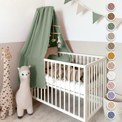 lilimaus Betthimmel Babybett mit Goldapplikationen [in 12 Farben] Himmel Babybett aus 100% Baumwolle Musselin - Betthimmel Mädchen & Jungen - Himmelbett Kinderzimmer & Babyzimmer Deko - Baby Bett