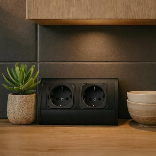 Aluminium Steckdosenleiste 2-Fach I Black-Edition