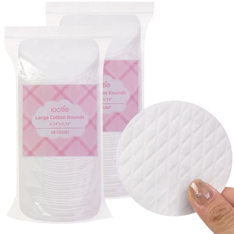 ICOTLE Extra Large Cotton Rounds, Diameter 3.14, 100% Pure Cotton Pads, Soft and Lint-Free, for Removing Makeup, Nail Polish, and Cleansing Face, 120 Count