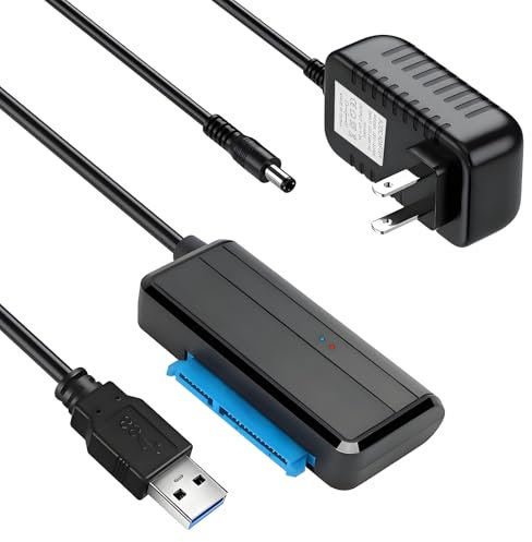 SATA to USB 3.0 Adapter, SATA to USB Cable, External Hard Drive Cable for 2.5 3.5 inch SSD/HDD Up to 20TB Converter Support UASP Compatible with Samsung Seagate WD Hitachi with 12V 24W DC Adapter