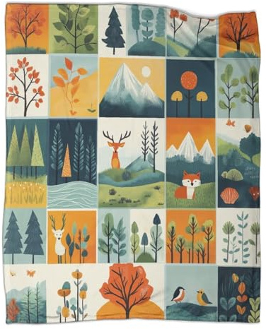 kaiyun Bosque-Bloque de disposición geométrica Blanket - Manta Cálida Versátil para Sofás, Colcha Patchwork De Cama De Viaje Suave Y Cómoda,40x50inch(100x130cm)
