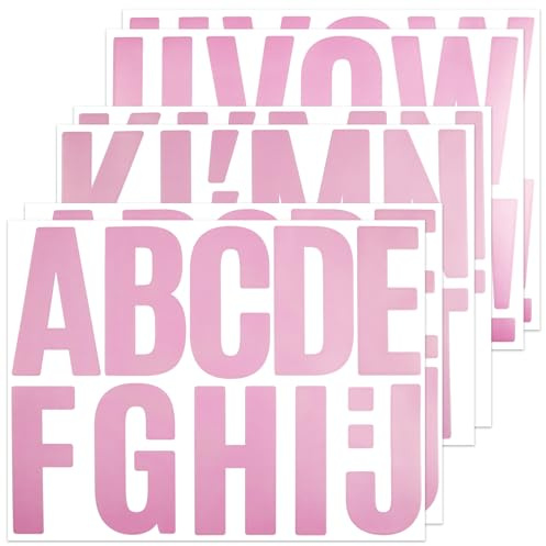 BINLINHONGO 66 Pcs Large Alphabet Stickers, 6 Sheets 4 Inches Self-Adhesive Vinyl Letter Sticker Decals for Mailbox, Doors, Cars, Bulletin Boards, Suitable for Indoor and Outdoor - Pink