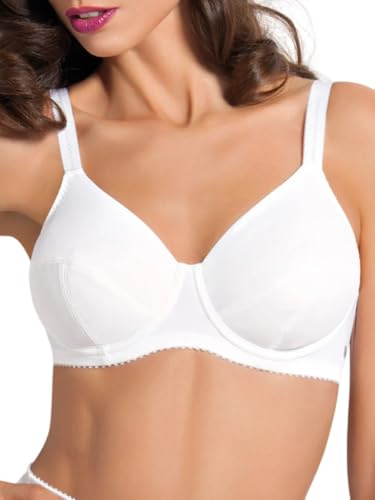 SIELEI, Reggiseno Francese con Ferretto, Realizzato in Microfibra Compatta e Contenitiva, Coppe Foderate in Cotone, Spalline Regolabili, Designed in Italy, Color Bianco, Taglia 4D