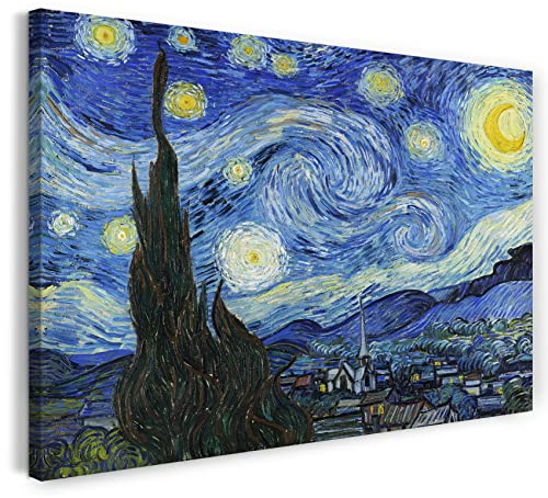 Printed Paintings Hochwertiges Leinwandbild auf Keilrahmen (100x70cm): Vincent Van Gogh - Die Sternennacht (1889)