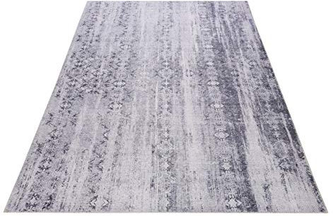 wecon home I Kurzflor Vintage Teppich I Silhouette I Alaska WH-10080-06 I (80 x 150 cm, Grau Silber Weiß)