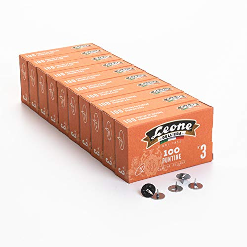 1.000 Puntine in acciaio - Stecca da 10 scatole da 100 pezzi - Leone Dell'Era, N°3 Diametro testa 11,5 mm