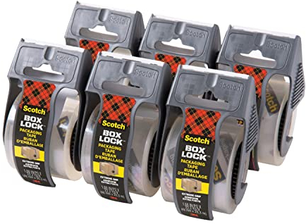 Scotch Box Lock Verpackungsklebeband - 6 Rollen mit Abroller, 48 mm x 20,3 m - Starkes Versand- und Verpackungsklebeband - Ideal zum Verpacken von Paketen und Kartons