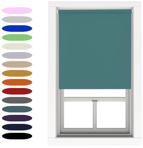 Teal Blackout Roller Blind Metal Fittings Trimmable UV Protection Thermal Properties Premium Fabric Home Office Bedroom Kids Room Child Safe Easy Fit 60cm Width x 160cm Drop