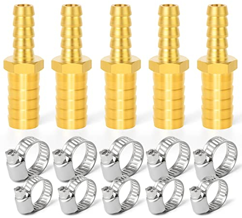 ERGAOBOY 5 pièces 12mm x 16mm connecteur de Tuyau de réduction en Laiton, raccord de Tuyau Droit à 2 Voies avec 10 Pinces