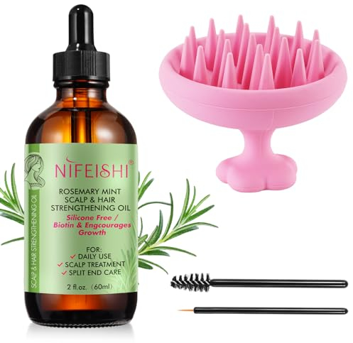 Aceite de Romero para el Cabello, 60 ml, con Masaje del Cuero Cabelludo, 100% Aceite de Romero Puro para el Crecimiento de Cejas y Pestañas, Piel Seca, Nutre el Cuero Cabelludo