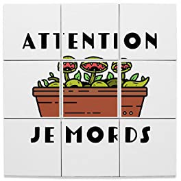 Fabulous Lot x9 Carreaux Céramique Décoratif 10,8 x 10,8 cm - Attention je Mords Plante Carnivore Pot Jardinage (Taille totale 32,4 x 32,4cm)
